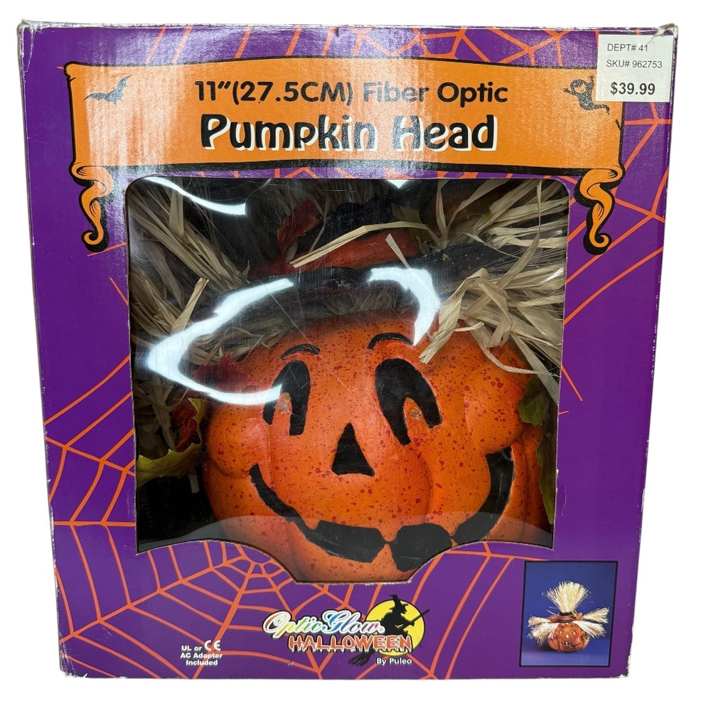 Vintage Halloween PULEO 11” Fiber Optic Pumpkin Head‎ Jack O Lantern Y2K Works